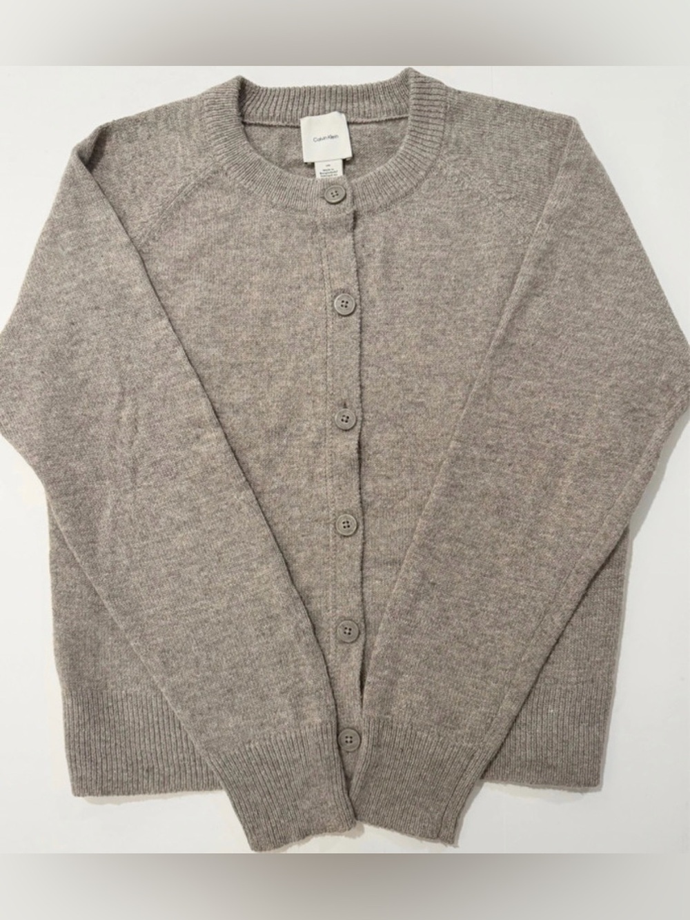 Calvin Klein Heathered Mushroom Taupe Button Front Cardigan Size Large